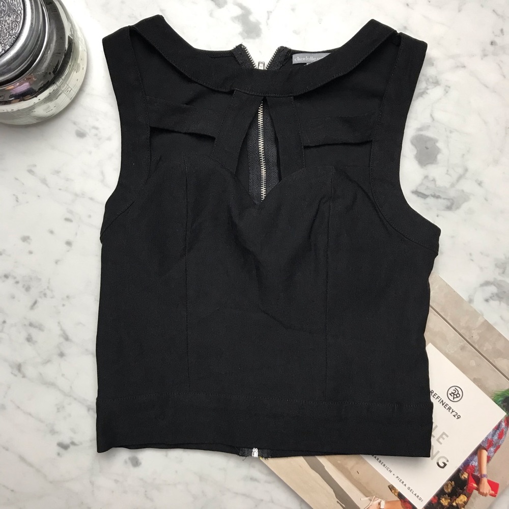 charlotte russe Black Crop Top Tank Zipper Back
